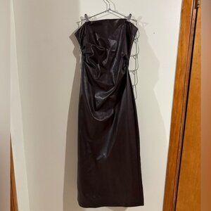 Zara Dark Brown Strapless Faux Leather Dress